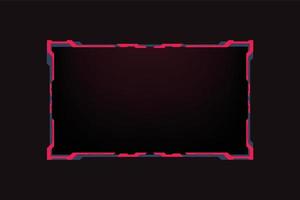 Live gaming broadcast frame with digital shapes for gamers. Dark streaming overlay panel design with red color borders. Futuristic gaming screen design vector for online streamers.