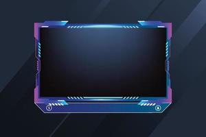 Live screen border and button decoration vector for gamers. Screen overlay panel design with blue and purple colors. Broadcast streaming screen overlay vector with modern shapes.