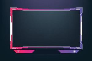 Digital screen interface and border design for online gamers. Abstract gaming overlay decoration with white, pink, and purple colors. Futuristic streaming overlay with buttons and an offline screen. vector