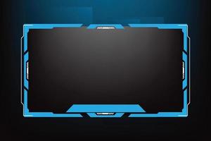 Online gaming overlay layout vector with blue colors. Broadcast screen panel decoration with online buttons on a dark background. Screen interface and frame border design for live gamers.