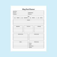 Blog post logbook and task tracker interior. Social media blog writer information and scheduling notebook template. Journal interior. Blog post planner and keyword tracker interior. vector