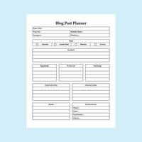 Blog post logbook and task tracker interior. Social media blog writer information and scheduling notebook template. Journal interior. Blog post planner and keyword tracker interior. vector