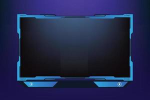 Live gaming overlay panel and border design vector. Modern streaming overlay vector on dark background. Futuristic gaming screen decoration with blue shade and colorful buttons for gamers.