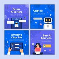 Chat AI Bot Social Media Post Template Set vector
