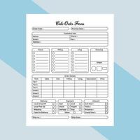 Order journal interior cake. Daily cake order information and ingredients notebook template. Logbook interior. Cake-making business order tracker and customer information checker. vector