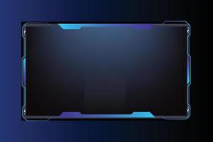 Creative gaming screen interface design with geometric shapes. Broadcast game screen panel vector with dark background and buttons. Online gaming frame border design with blue colors.