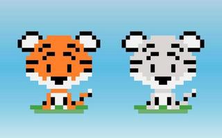 8 bit pixel a tiger. Animals for game assets and cross stitch patterns in vector illustrations.