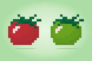 8 bit pixel tomato. Vegetables in vector illustrations for game assets and cross stitch patterns.