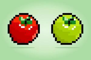 Tomate de píxeles de 8 bits. verduras en ilustraciones vectoriales para activos de juego y patrones de punto de cruz. vector