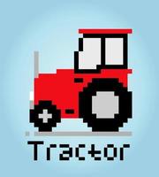 8 bit pixel tractor. farm car object for game assets in vector illustration.