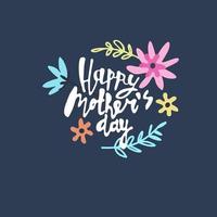 Happy Mothers Day greeting card design. Elegant floral bouquet and hand-lettered greeting phrase. Isolated on dark background vector