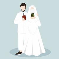 Cartoon muslim wedding couple in white dress vector