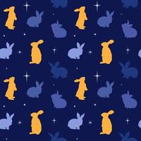 Cute childish seamless pattern  with rabbits and stars in cartoon style. vector