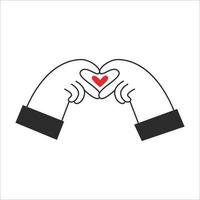 Hands make a shape of a heart with fingers. Valentine's day and love symbol. Romantic gesture. Vector flat illustration.