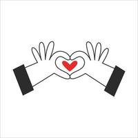 Hands make a shape of a heart with fingers. Valentine's day and love symbol. Romantic gesture. Vector flat illustration.