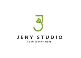 Letter J leaf minimalist logo with clean and elegant lines style design vector illustration