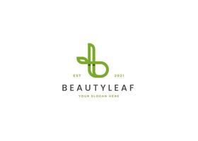 Letter B leaf minimalist logo with clean and elegant lines style design vector illustration