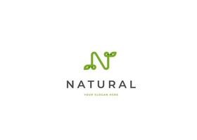 Letter N leaf minimalist logo with clean and elegant lines style design vector illustration