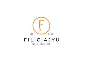 Letter FJ circle minimalist logo with clean and elegant lines style design vector illustration