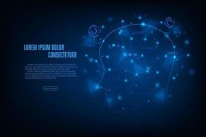 vector artificial inteligencia concepto. azul ligero brillante conexión holograma humano cabeza.
