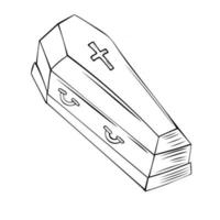 Vector illustration of a hand-drawn coffin with a cross on the top.