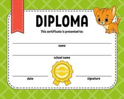 Diploma certificate template. For school and preschool. For kids and children. Vector illustration.