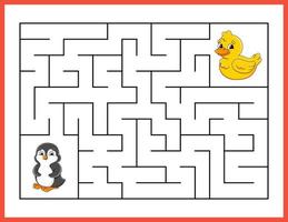 Rectangle maze. Game for kids. Funny labyrinth. Education developing worksheet. Activity page. Puzzle for children. cartoon style. Riddle for preschool. Logical conundrum. Vector illustration.
