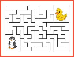 Rectangle maze. Game for kids. Funny labyrinth. Education developing worksheet. Activity page. Puzzle for children. cartoon style. Riddle for preschool. Logical conundrum. Vector illustration.