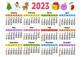 calendario para 2023 con un lindo personaje. diseño divertido y brillante. estilo de dibujos animados ilustración vectorial vector