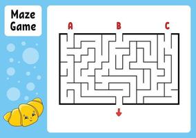 Rectangle maze. Game for kids. Three entrances, one exit. Education worksheet. Puzzle for children. Labyrinth conundrum. Find the right path. cartoon character. Vector illustration.