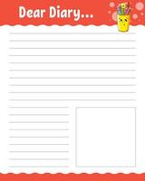 Lined sheet template. Handwriting paper. For diary, planner, checklist, wish list. Vector illustration.