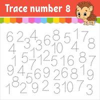 Trace number . Handwriting practice. Learning numbers for kids. Education developing worksheet. Activity page. Vector illustration.