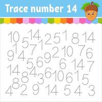 Trace number . Handwriting practice. Learning numbers for kids. Education developing worksheet. Activity page. Vector illustration.