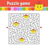 Square maze. Game for kids. Puzzle for children. Labyrinth conundrum. Color vector illustration. Find the right path. Isolated vector illustration. cartoon character.