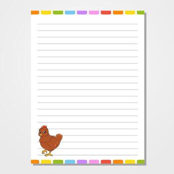 Sheet template for notebook, notepad, diary. Lined paper. Cute character. Easter theme. Isolated vector illustration. cartoon style.