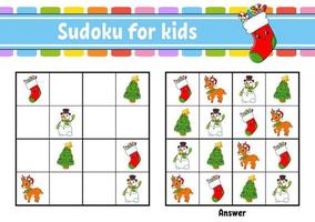 Sudoku for kids. Education developing worksheet. cartoon character. Color activity page. Puzzle game for children. Logical thinking training. Vector illustration.