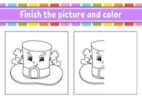 terminar la imagen y el color. personaje de dibujos animados aislado sobre fondo blanco. para la educación de los niños. hoja de trabajo de la actividad. ilustración vectorial vector