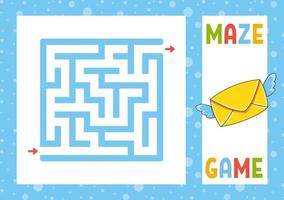 Square maze. Game for kids. Puzzle for children. Happy character. Labyrinth conundrum. Color vector illustration. Find the right path. Isolated vector illustration. cartoon style.