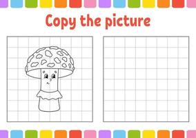 Copy the picture. Coloring book pages for kids. Education developing worksheet. Game for children. Handwriting practice. Funny character. Vector illustration.