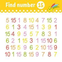 Find number. Education developing worksheet. Activity page with pictures. Game for children. Funny character. cartoon style. Vector illustration.