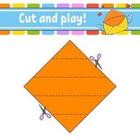 Cut and play. Logic puzzle for kids. Education developing worksheet. Learning game. Activity page. Cutting practice for preschool. Vector illustration.