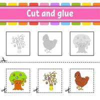 Cut and glue. Game for kids. Education developing worksheet. Color activity page. cartoon character. Vector illustration.