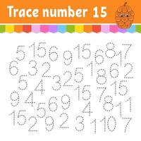 Trace number . Handwriting practice. Learning numbers for kids. Education developing worksheet. Activity page. Vector illustration.