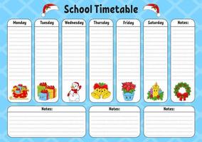 School schedule. Timetable for schoolboys. Empty template. Weekly planer with notes. cartoon character. Vector illustration.