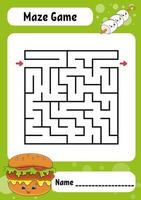 Square maze. Game for kids. Funny labyrinth. Education developing worksheet. Activity page. Puzzle for children. cartoon style. Riddle for preschool. Logical conundrum. Color vector illustration.