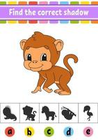 Find the correct shadow. Education developing worksheet. Activity page. Color game for children. Cartoon character. Vector illustration.