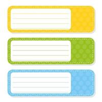 Set stickers for design. Empty template. Name tags, gift labels. Perfect for folders, daily journals, notebooks, lunch bags, pencil boxes. Rectangular label. Color vector isolated illustration.