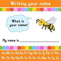 Writing your name. Educational activity worksheet for kids and toddlers. Game for children. Vector illustration.