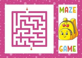 Square maze. Game for kids. Puzzle for children. Happy character. Labyrinth conundrum. Find the right path. Vector illustration.