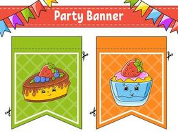 Party banner. With cute cartoon characters. For holidays, birthday, festive. Vector illustration.